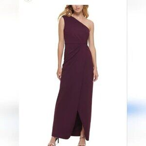 Calvin Klein Womens Size 4 Purple Draped One-Shoulder Cocktail Gown Maxi Dress